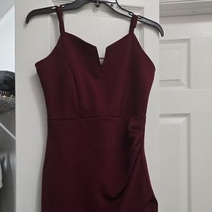 Maroon V-Neck Minidress